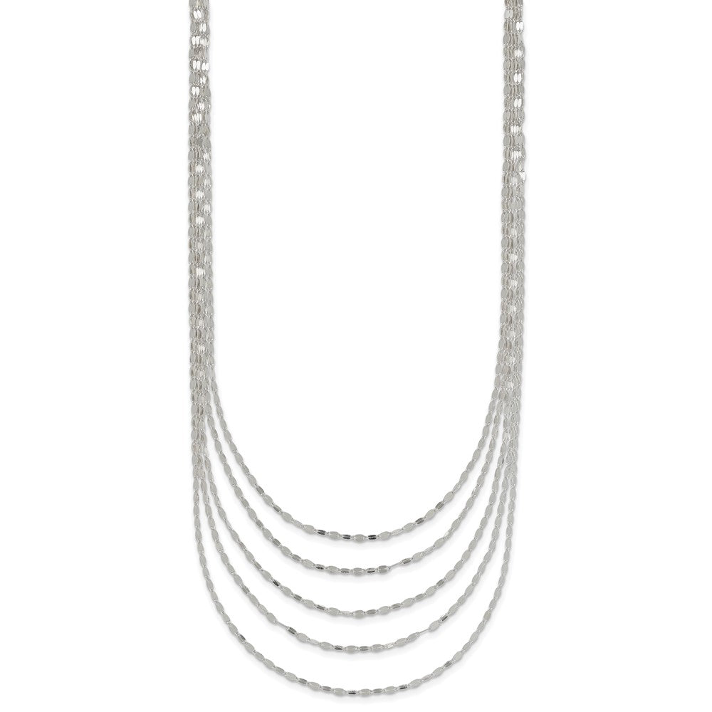 Sterling Silver 5 Strand Fancy Flat Link Necklace 17 Inches