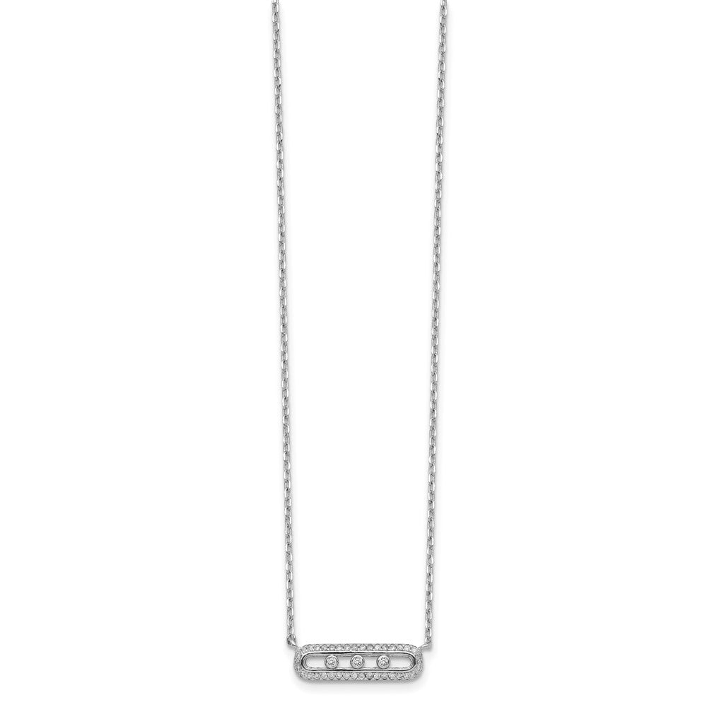 Sterling Silver Rhodium-plated CZ Bar w/ 2in ext. Necklace 16.5 Inches