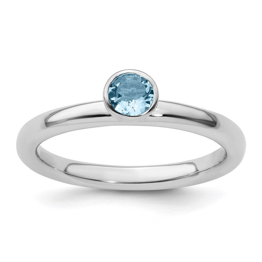 Sterling Silver Stackable Expressions High 4mm Round Aquamarine Ring Size -8