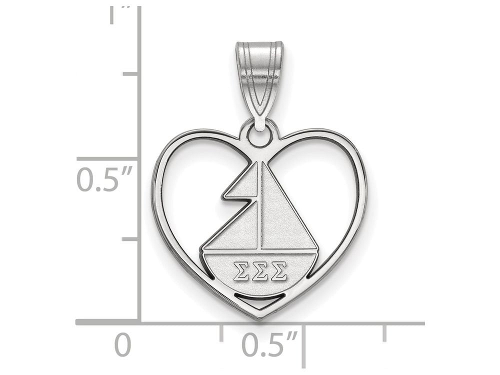 Sterling Silver Official Licensed Greek Sororities Sigma Sigma Sigma (???) Heart Pendant