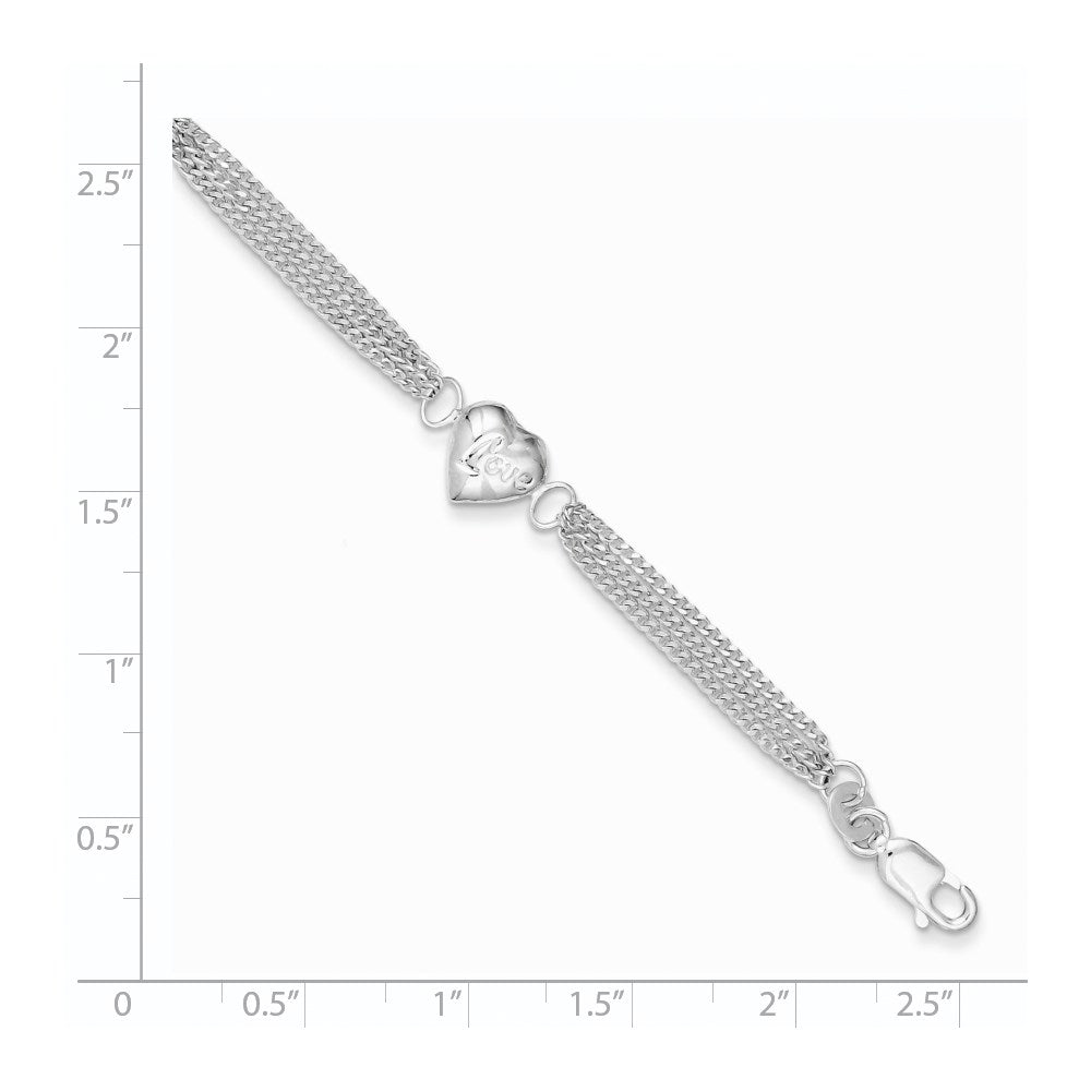 Sterling Silver Heart with Love Bracelet 7 inches