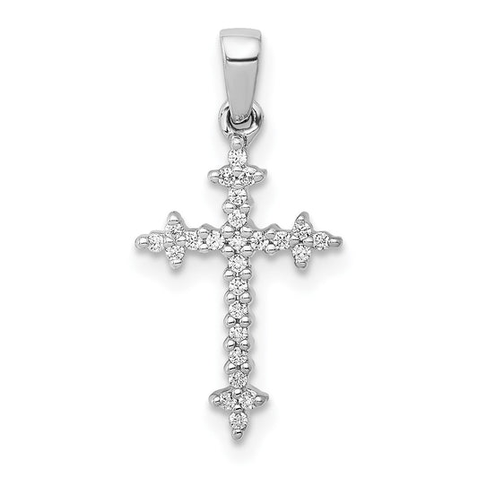 14k White Gold 1/10 carat Lab Grown Diamond VS/SI+ G+ Fleur de Lis Cross Pendant
