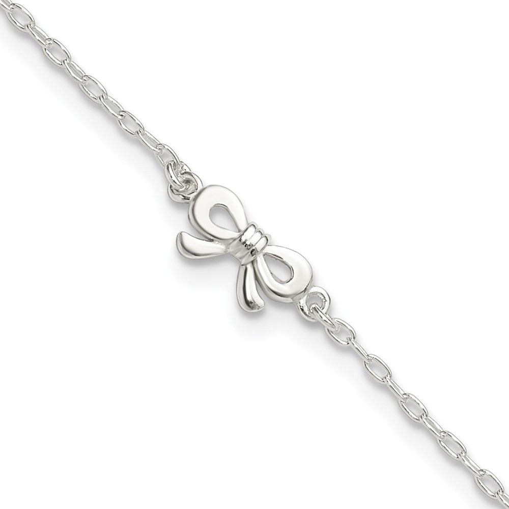 Sterling Silver Polished CZ Bow 9in Plus 1in Ext. Anklet 9 inches