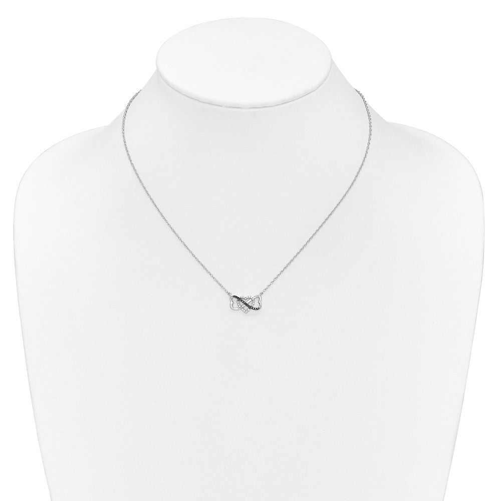 14k White Gold w/ Black and White Diamond Triple Heart 17in Necklace