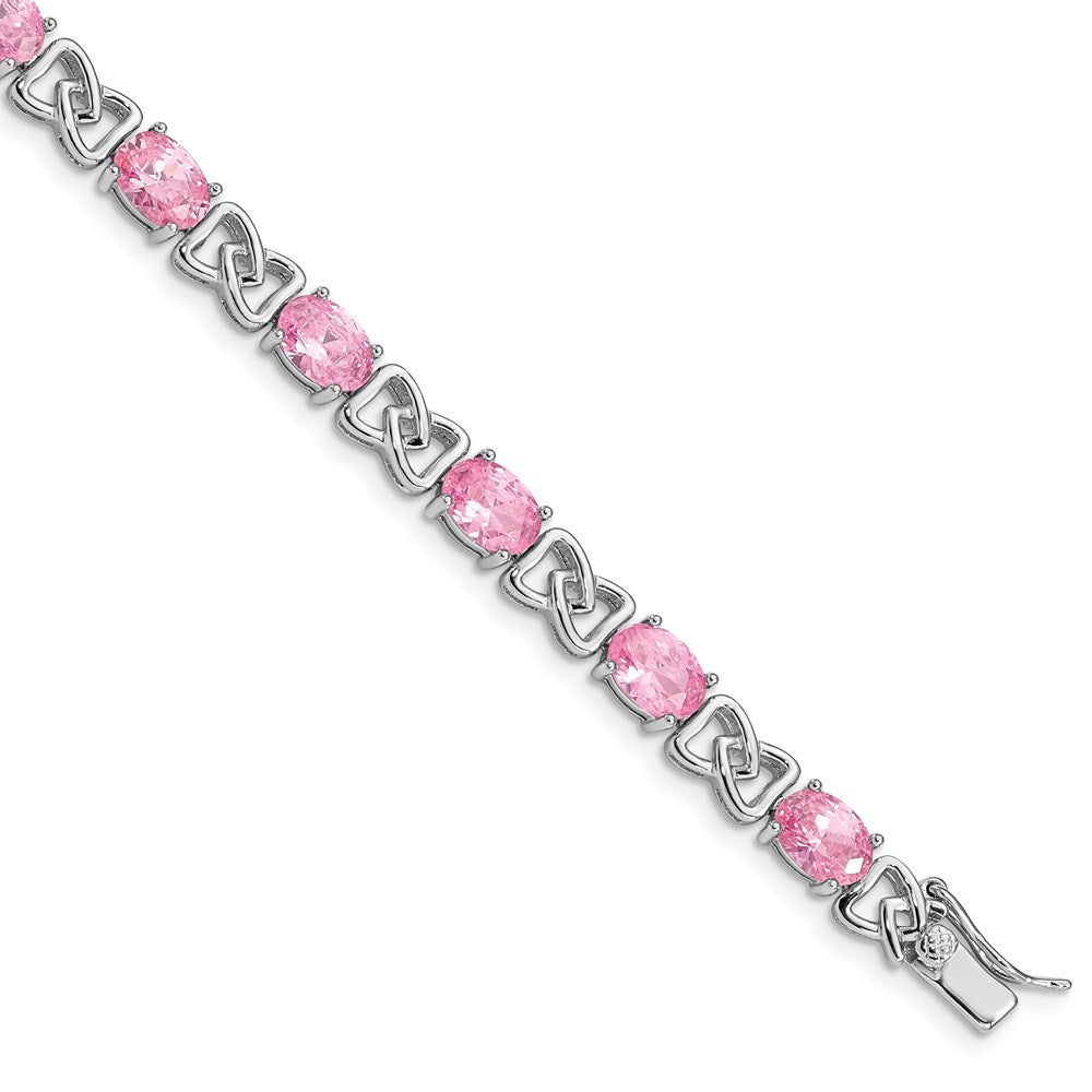 Sterling Silver Rhodium-plated 7inch Pink CZ Bracelet 7 inches
