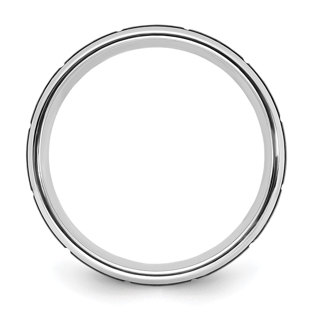 Cobalt Polished w/Brushed Black IP-plated Grooved Center 8mm Band Size - 13
