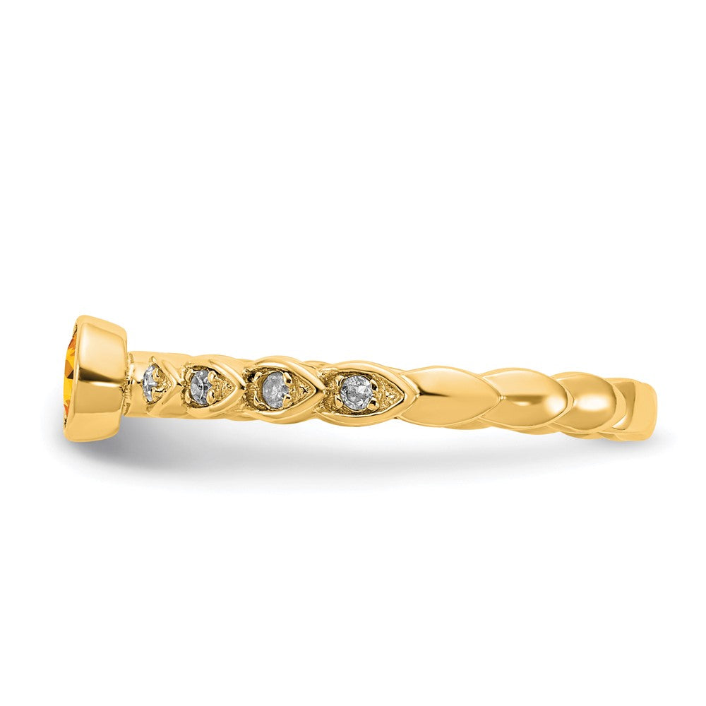Sterling Silver Gold Tone Citrine and Diamond Ring