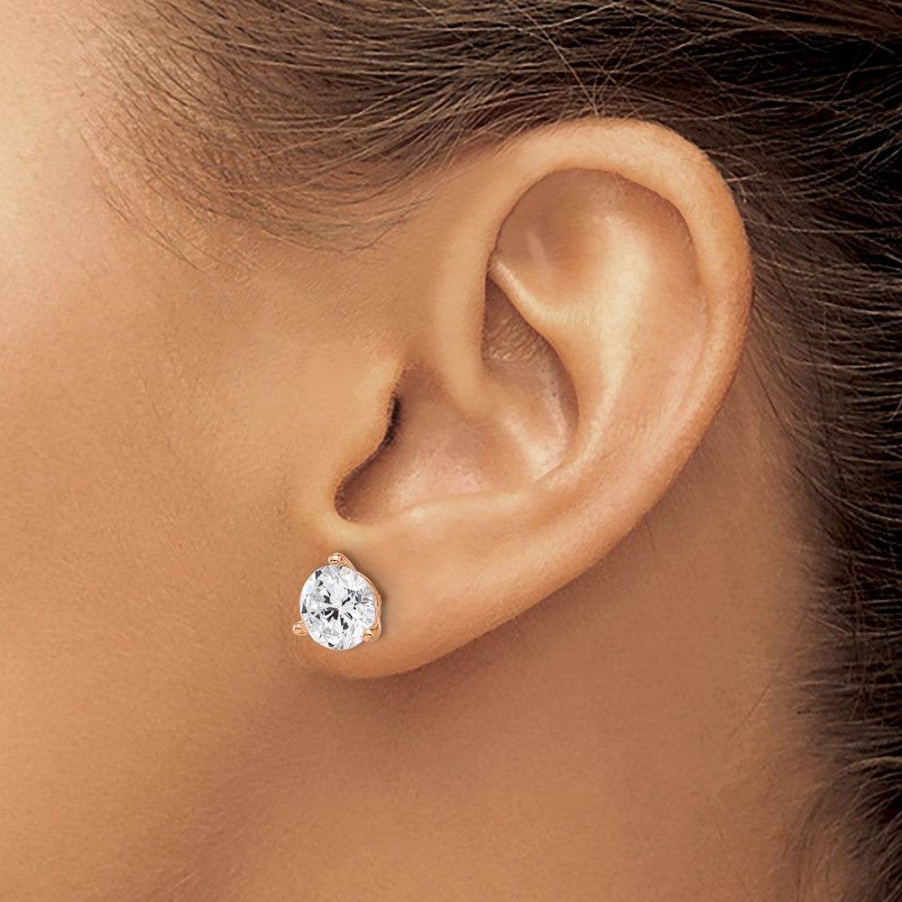 Cheryl M Sterling Silver Rose-tone Brilliant-cut 8mm CZ Stud Post Earrings