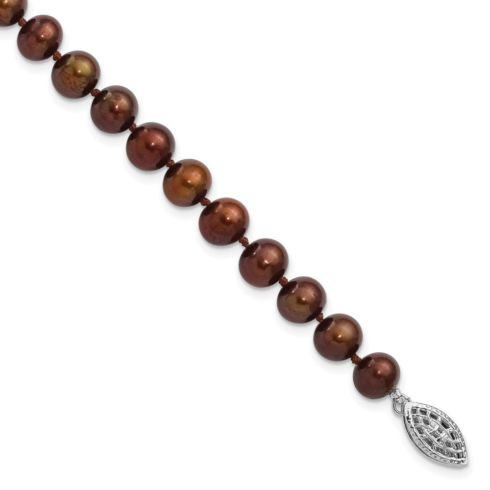Sterling Silver Rhodium-plated 6-7mm Brown Near-Round Freshwater Cultured Pearl 7.25 inch Bracelet 7.25 inches