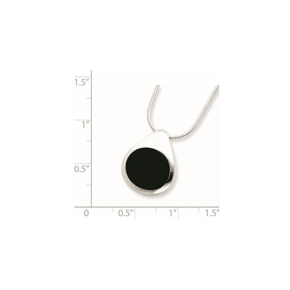 Sterling Silver Rhodium-plated Round Onyx Pendant Necklace 16 Inches