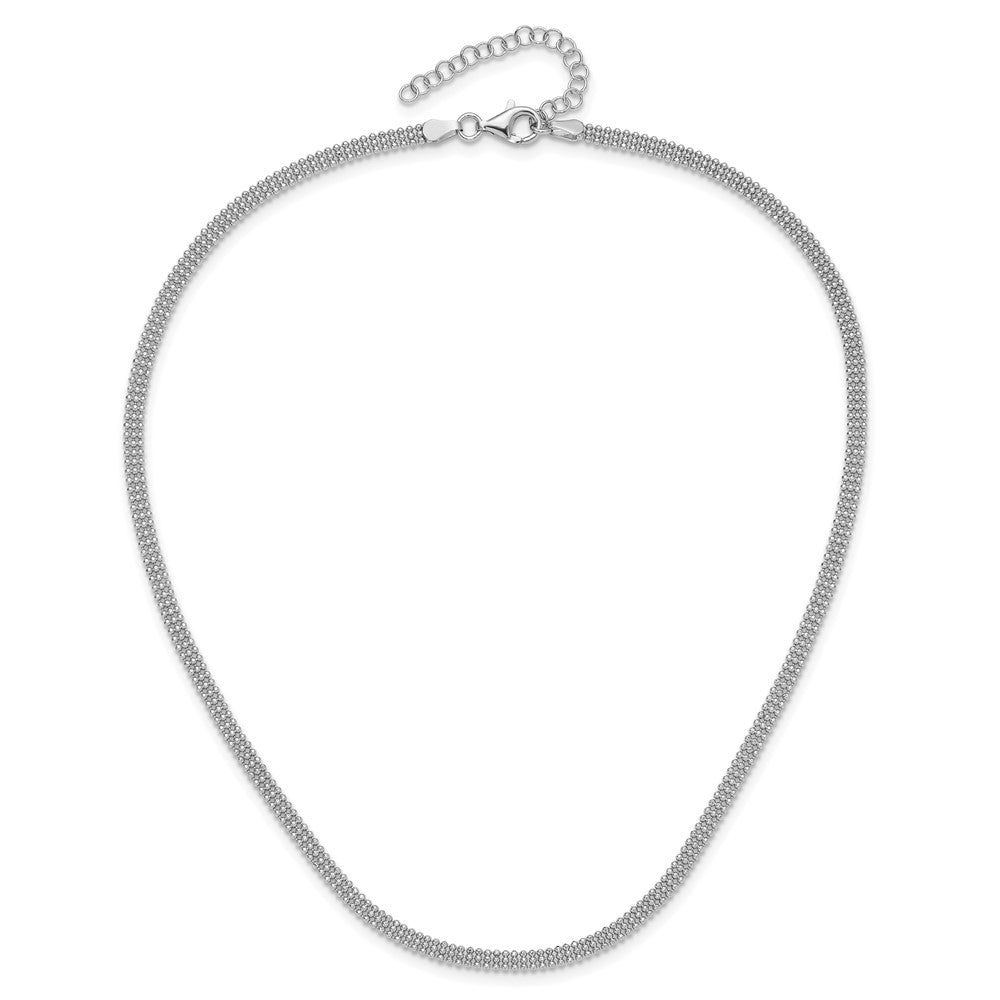 Sterling Silver RH-plt Polish 3-Strand Beaded w/2in ext. Necklace