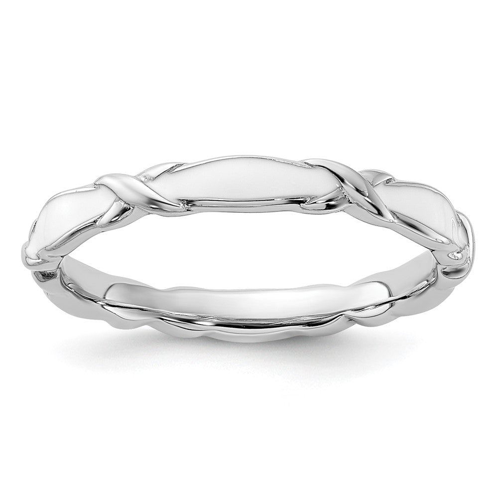 Sterling Silver Stackable Expressions White Enameled Ring