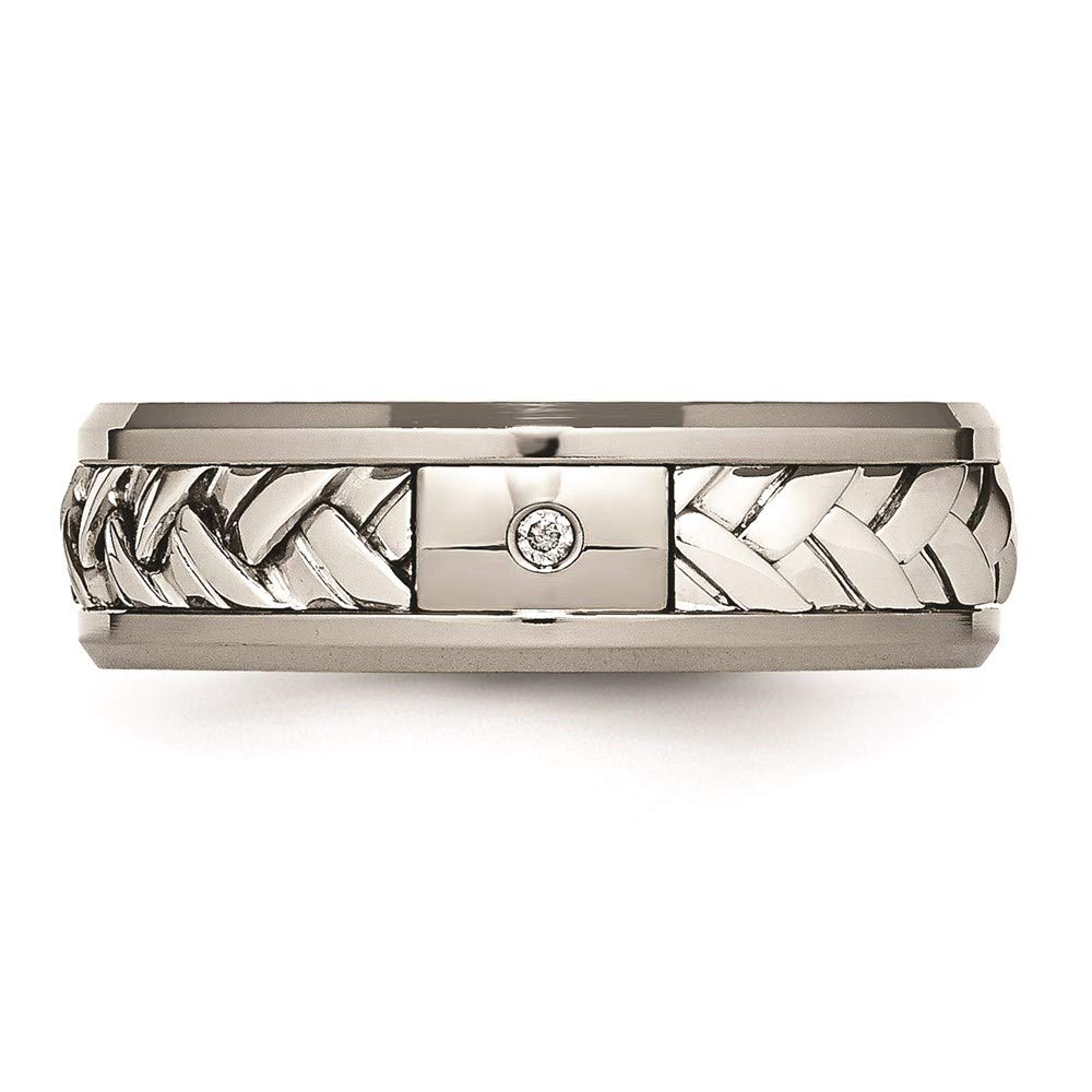 Titanium w/Sterling Silver Inlay Polished 1pt. Diamond 7mm Band Size - 11