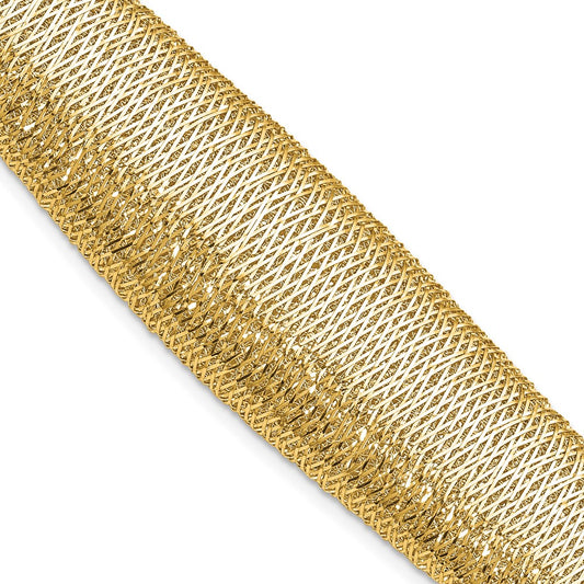 14K Polished Woven Graduated Dome Bracelet 7.5  inches