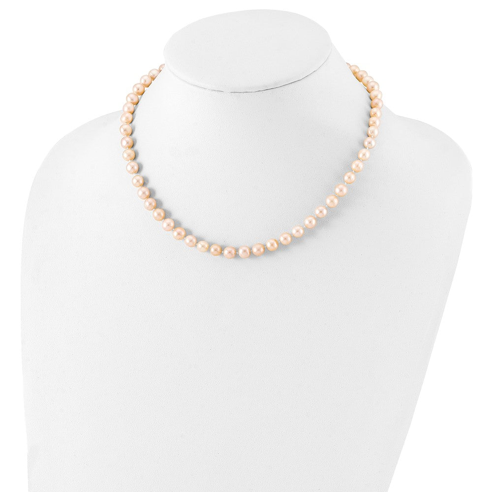 Sterling Silver Rhodium-plated 6-7mm Pink Near-Round Freshwater Cultured Pearl 24 inch Necklace 24 Inches