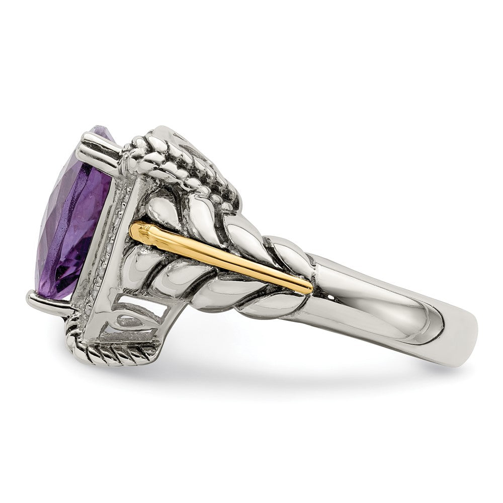Shey Couture Sterling Silver with 14K Accent Antiqued Trillion Amethyst and Diamond Ring