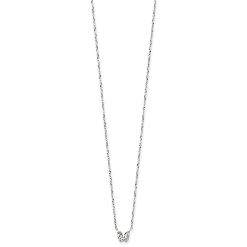 Sterling Silver Rhodium-plated Polished CZ Butterfly 16 Inch Necklace with 2 Inch extension 16 Inches
