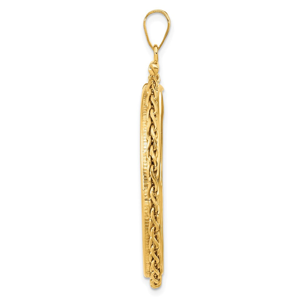 Wideband Distinguished Coin Jewelry 14k Polished Wheat Chain 32.0mm x 2.85mm Screw Top Coin Bezel Pendant