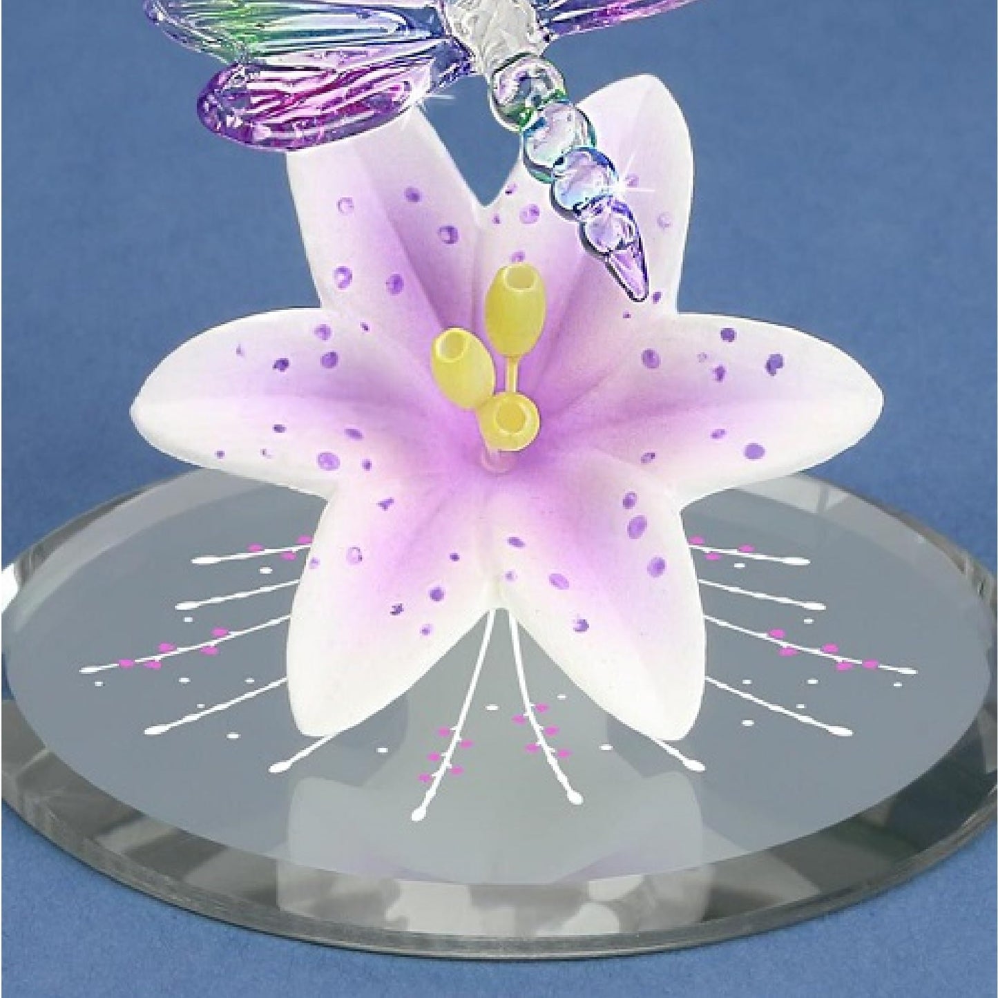 Dragonfly and Lavender Lily with Base Handcrafted Glass Figurine QGM21696