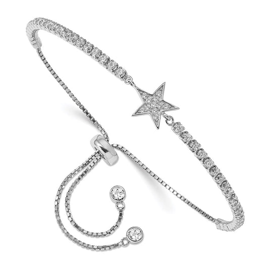 Sterling Silver Rhodium-Plated CZ Star Adjustable Bracelet 10 inches
