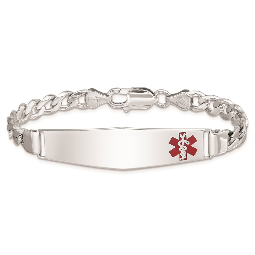 Sterling Silver Rhodium-plated Medical ID Curb Link Bracelet 7 inches
