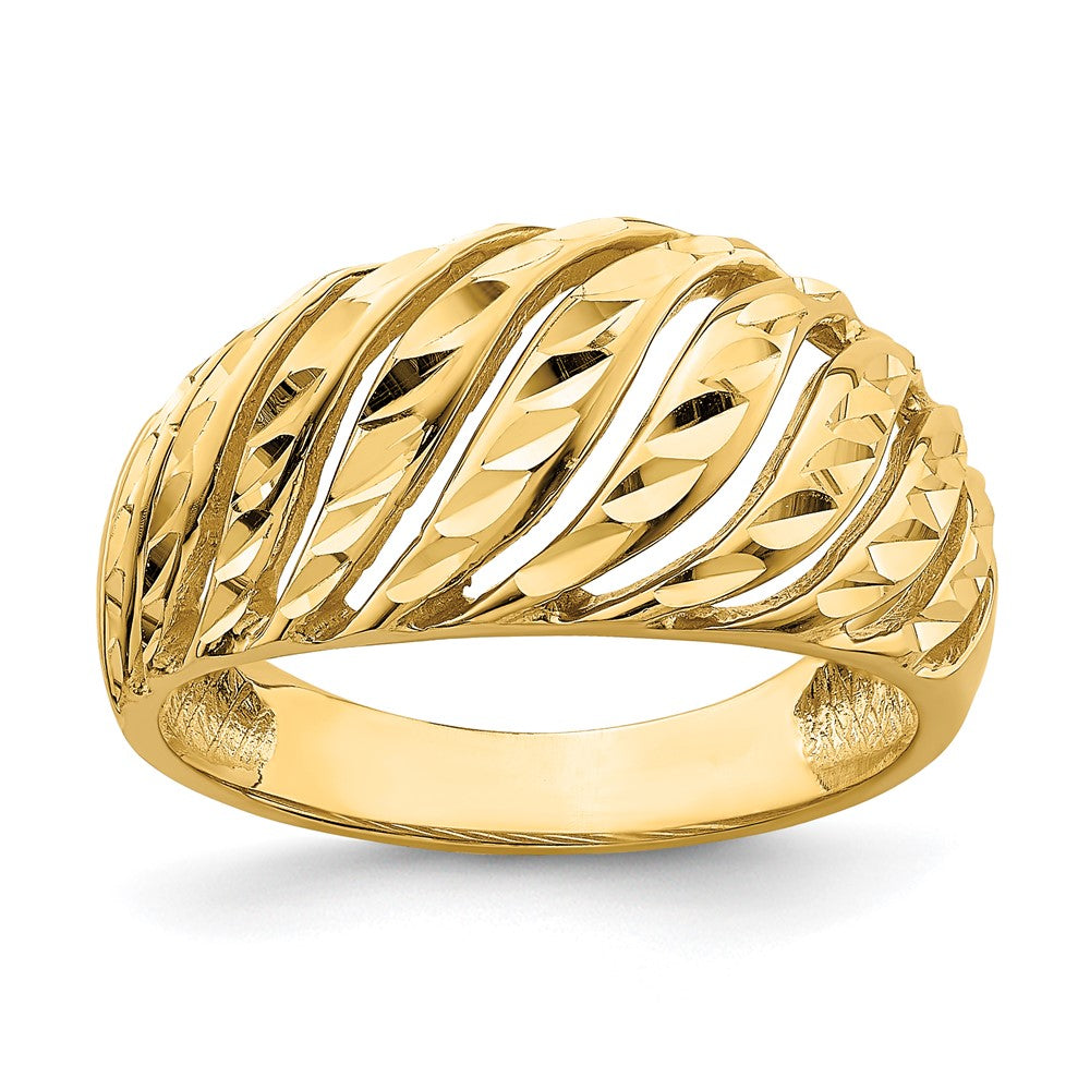 14K Open Slash Diamond-cut Dome Ring Size 7