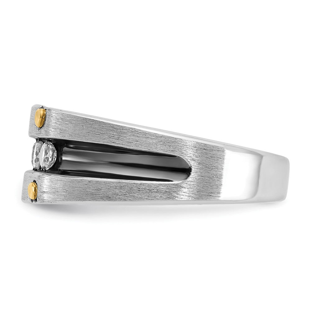 IBGoodman 14k Two-tone with Black Rhodium Men's Polished Satin and Grooved 5-Stone 1/2 Carat AA Quality Diamond Ring