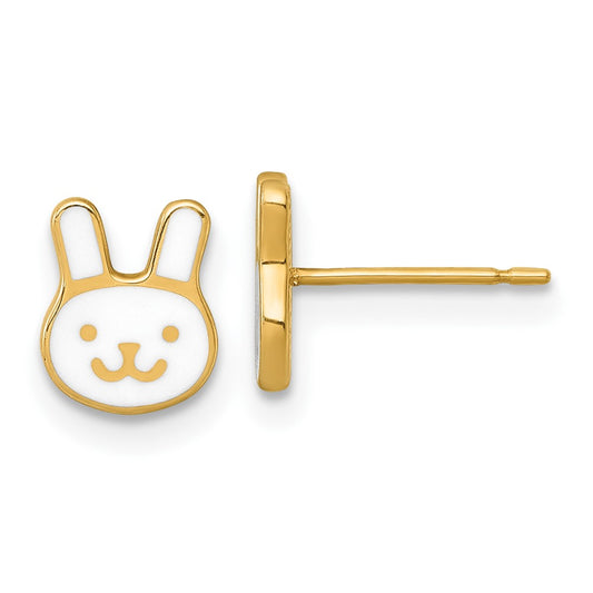 14K Madi K Polished White Enameled Bunny Face Children's Post Earrings