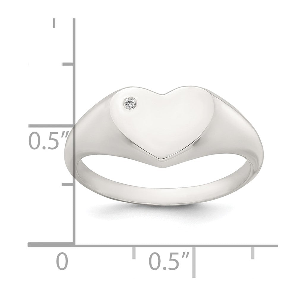 Sterling Silver Polished White CZ Heart Size 8 Signet Ring