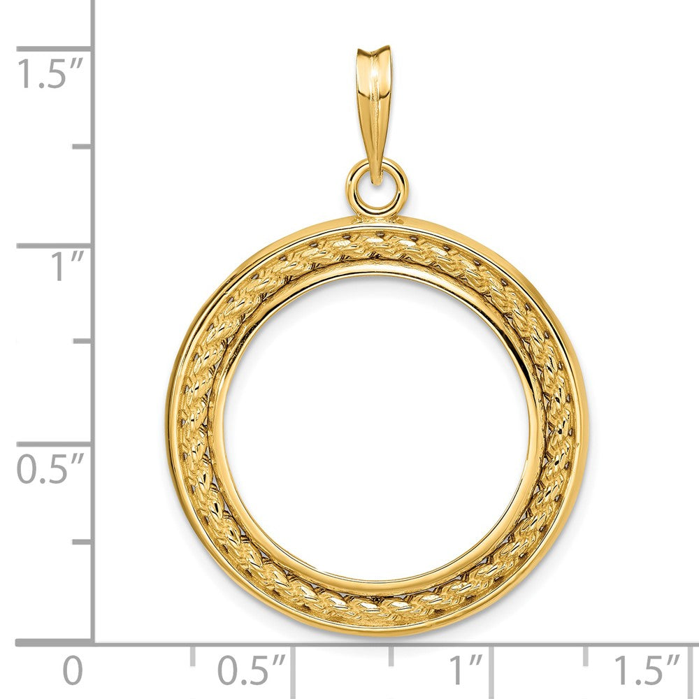Wideband Distinguished Coin Jewelry 14k Polished Casted Rope with Bright Edge 21.6mm Prong Coin Bezel Pendant