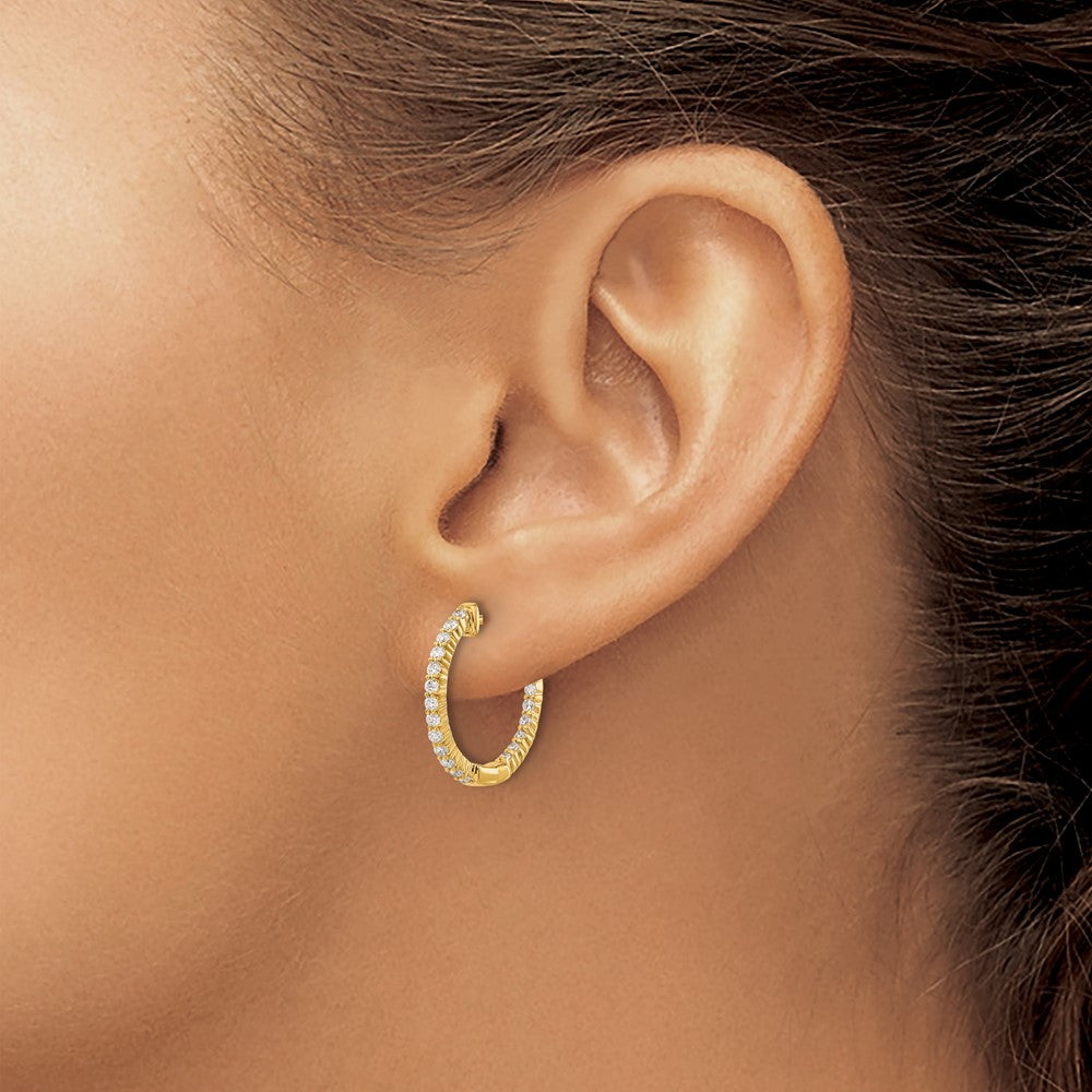 14k Gold Polished Diamond In/Out Hinged Hoop Earrings