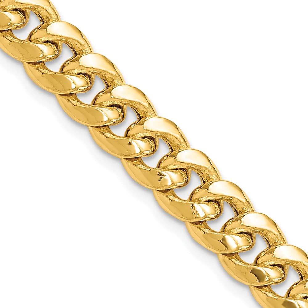 7.3mm 14k Yellow Gold Polished Lobster Claw Closure Hollow Comfort Curb Chain Bracelet 8 Inch -  Jewelry Gift for Mom