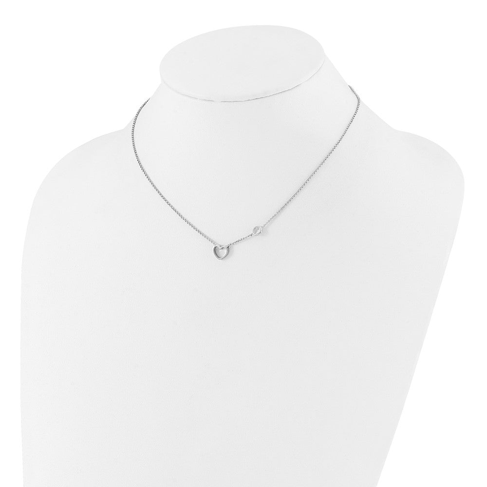 Sterling Silver Rhodium-plated CZ & Heart w/ 2in Ext. Children's Necklace