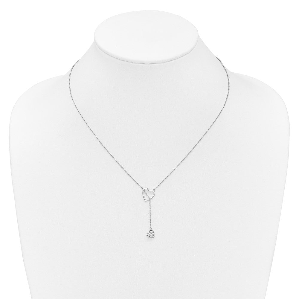 14k White Gold Diamond Heart w/dangle 18 inch Necklace