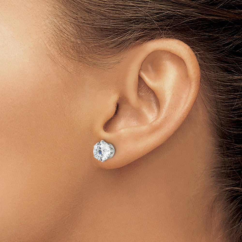 Stainless Steel Polished 8mm Round CZ Stud Post Earrings