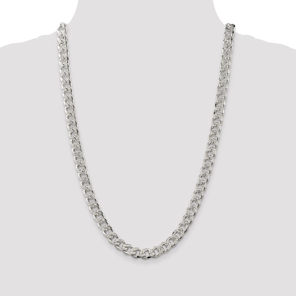 Sterling Silver 9.3mm Pav‚ Curb Chain 26 Inches
