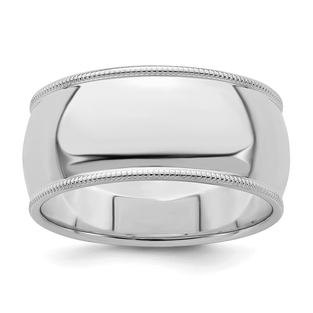 Sterling Silver Rhodium-plated 9mm Half Round Milgrain Size 5 Band
