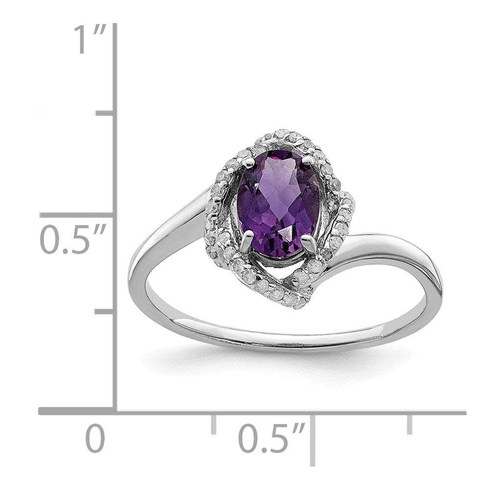 Sterling Silver Rhodium-plated Oval Diamond & Amethyst Ring