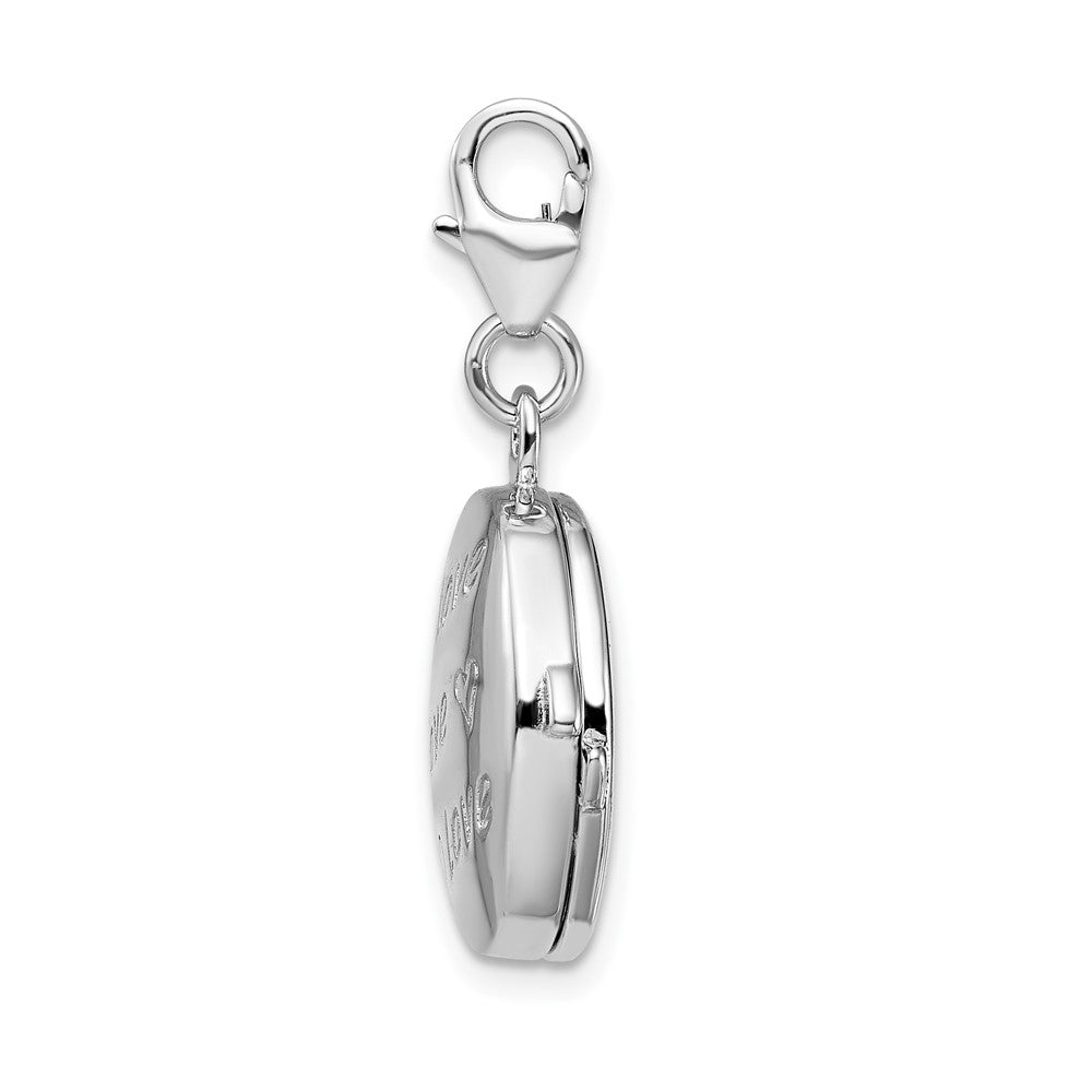 Amore La Vita Sterling Silver Rhodium-plated Polished 3-D Enameled LOVE Heart Compact Charm with Fancy Lobster Clasp