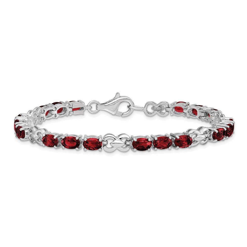Sterling Silver Rhodium-plated Garnet Bracelet 7 inches
