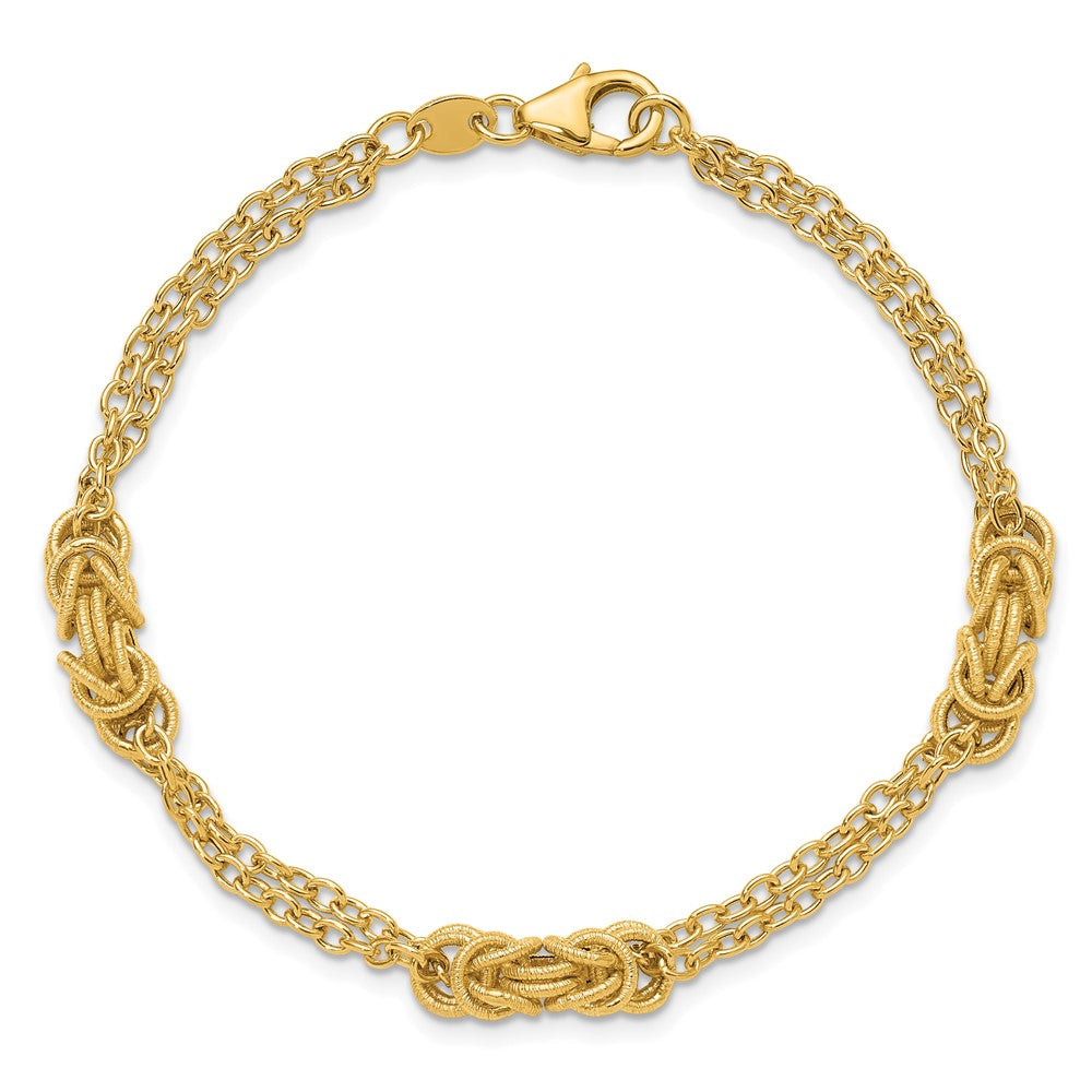 14K Polished and Textured Multi-strand Bracelet 7.5  inches