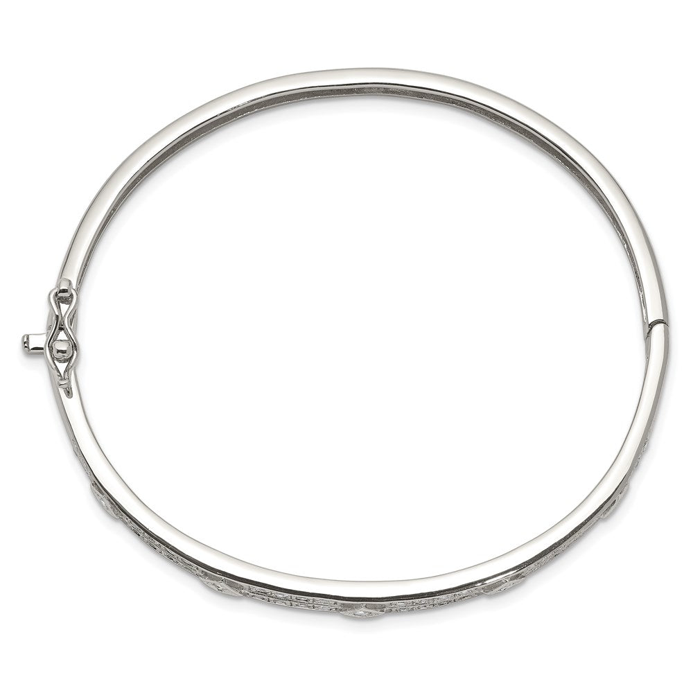 Sterling Silver Rhodium-plated CZ Hinged Bangle 6.75 inches