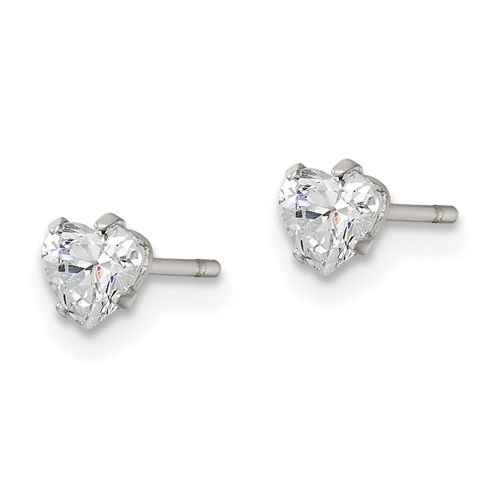 Stainless Steel Polished 4mm Heart CZ Stud Post Earrings