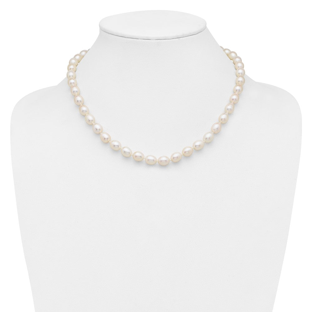 Sterling Silver Rhodium-plated 7-8mm White Rice Freshwater Cultured Pearl18 inch Necklace 18 Inches