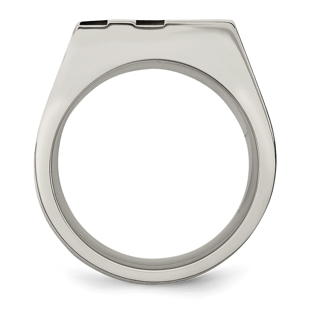 Stainless Steel Brushed Black IP-plated w/CZ Signet Ring Size - 11