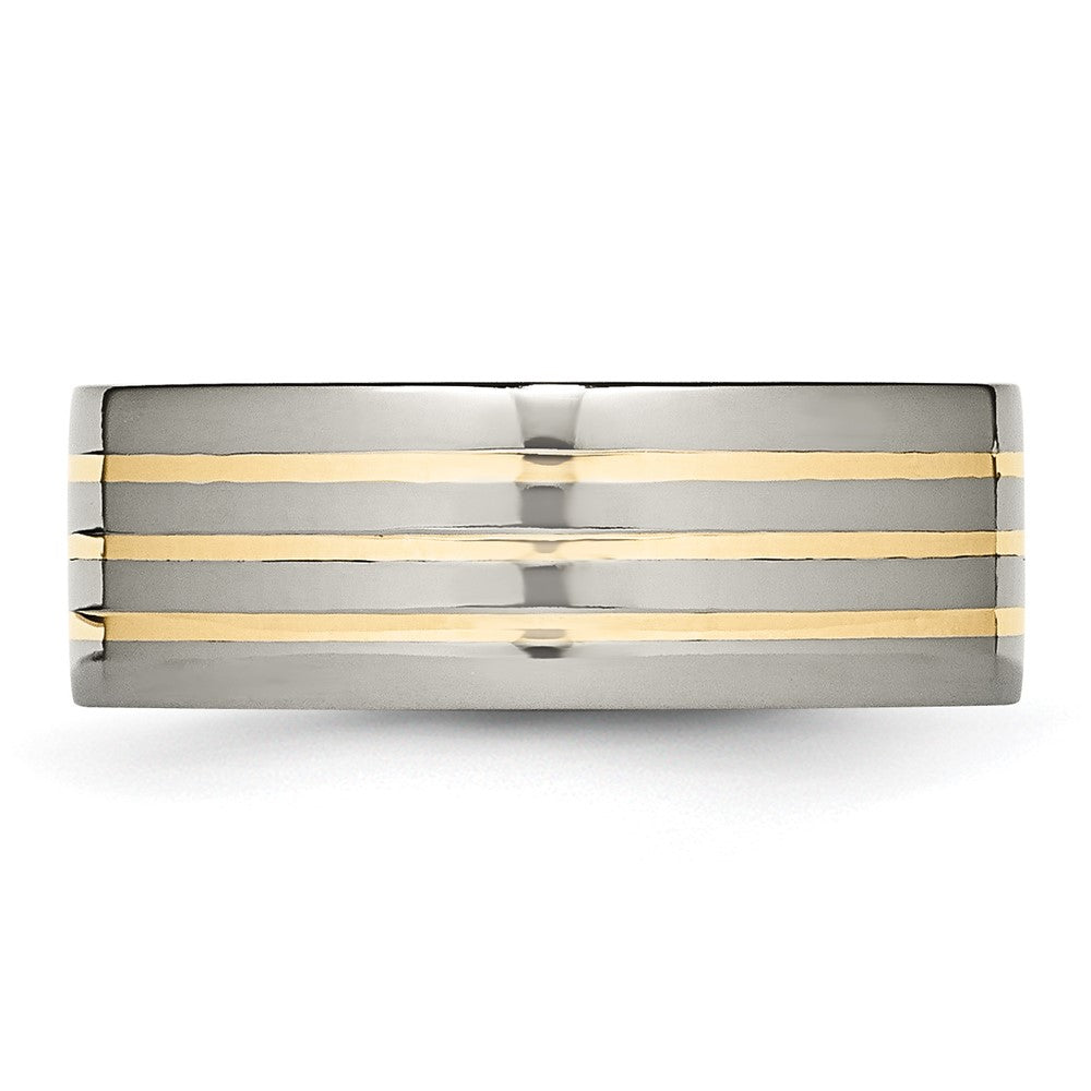 Titanium Polished w/14k Yellow Inlay 8mm Flat Band Size - 7