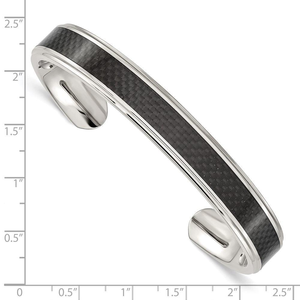 Stainless Steel Polished Black Carbon Fiber Inlay Bangle 7.25 inches