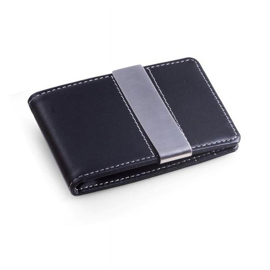 Leather Wallet with Money Clip - Black