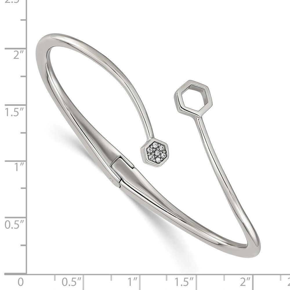Chisel Stainless Steel Polished with Crystals 6.75 inch Hinged Cuff Bangle 6.75 inches