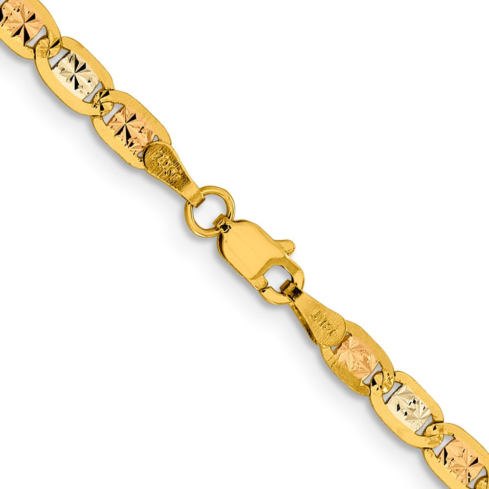 14K 20 inch 3.8mm Tri-color Pav‚ Valentino with Lobster Clasp Chain